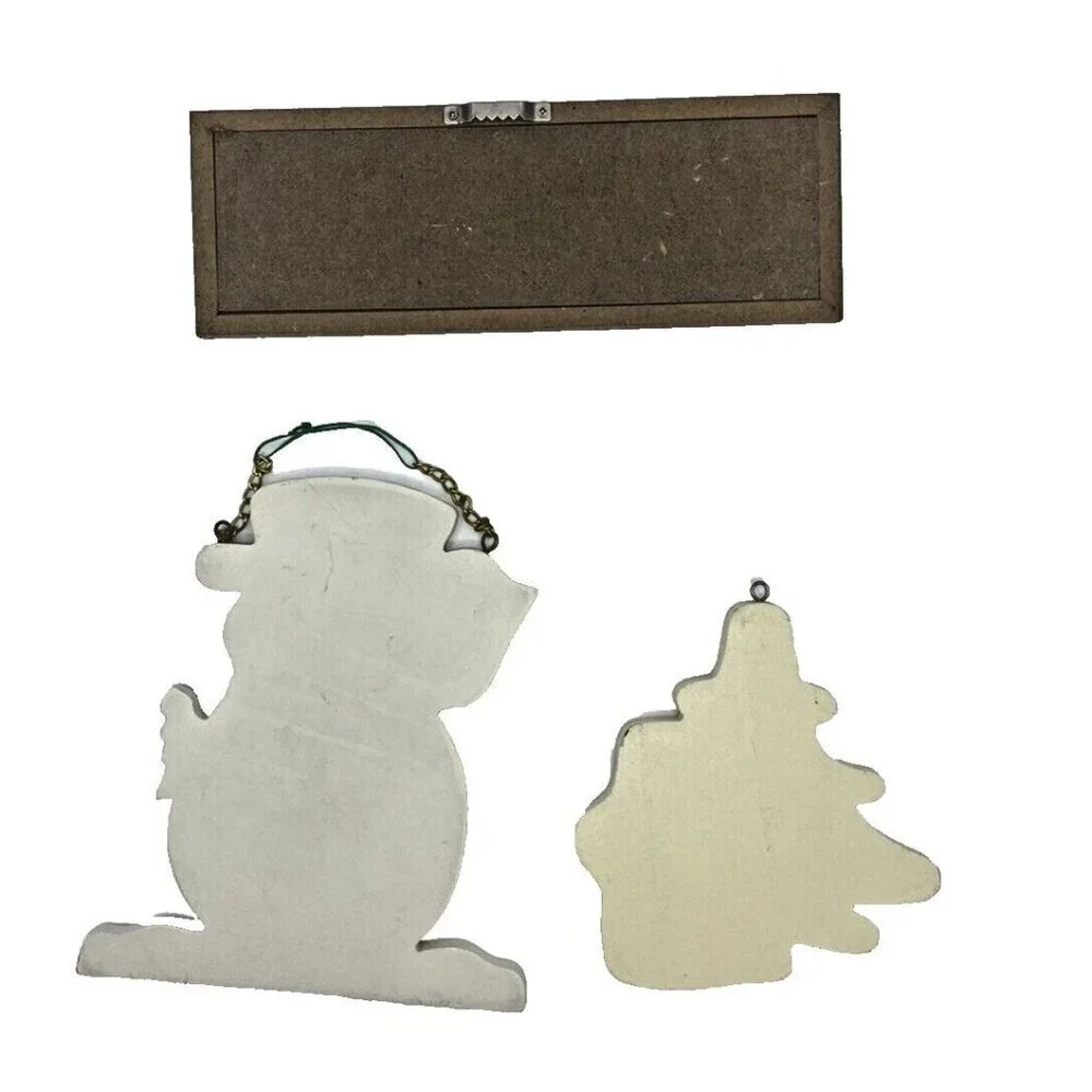 Lot of 3 Christmas Holiday Winter Wooden Decor Hanging Signs 7-10 